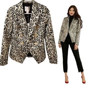 NWT Rachel Parcell leopard print metallic double-breasted blazer size XXS